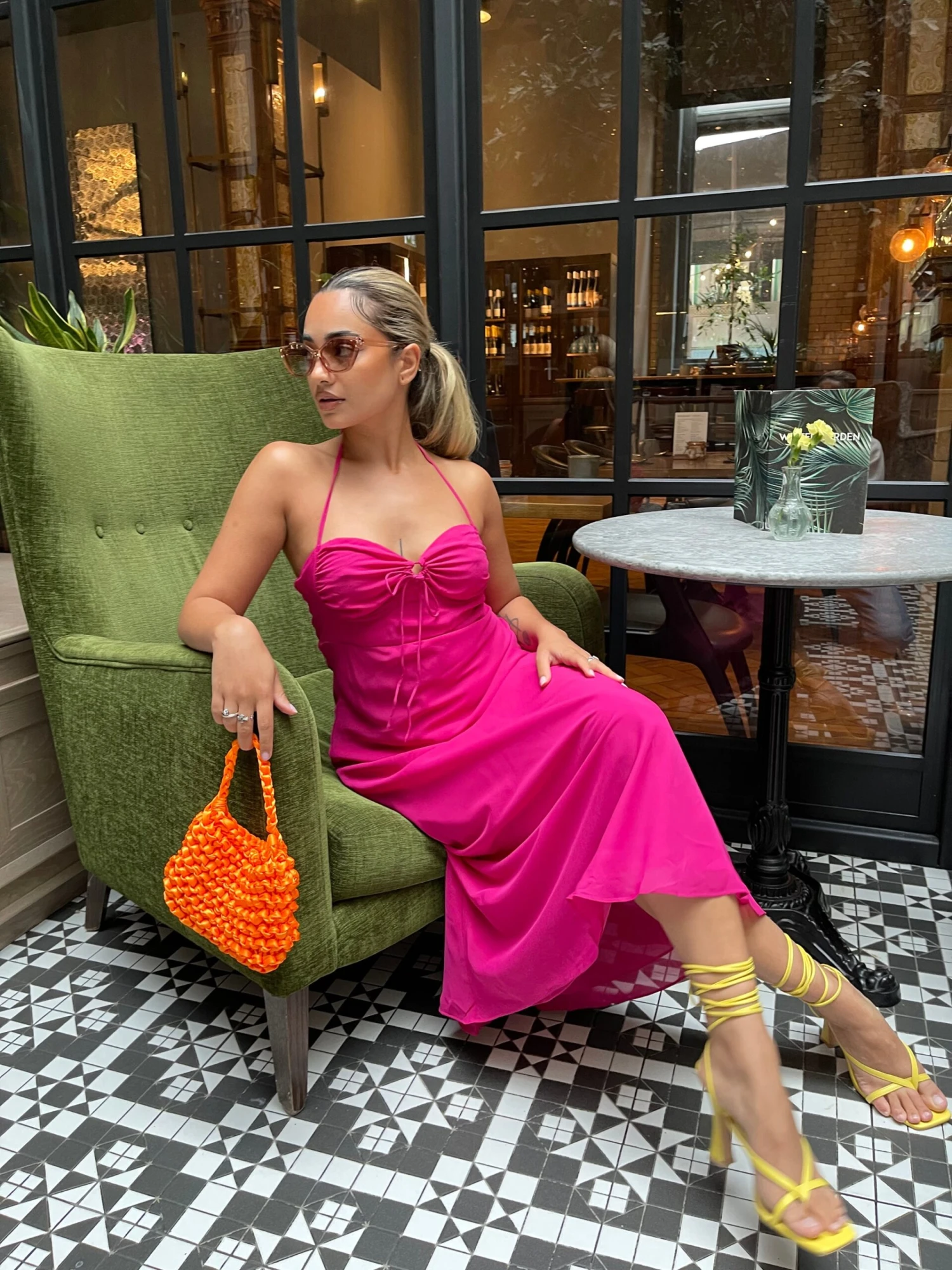 Glamorous Bright-Pink Gathered-Bust Halterneck Midaxi-Dress 3 Glamorous Bright-Pink Gathered-Bust Halterneck Midaxi-Dress