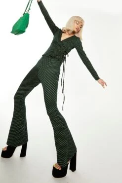 Glamorous Navy Green Daisy Geo Flared Trousers -Glamorous Shop CK5306D DD05 03
