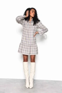 Glamorous Light Blue Multi Check Tiered Mini Dress With Neck Ruffle 7 Glamorous Light Blue Multi Check Tiered Mini Dress With Neck Ruffle -Glamorous Shop CK6287 CQ86 03