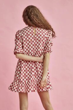 Glamorous Rose Checkerboard Flower Crew Neck Mini Dress -Glamorous Shop CK6633 CX49 02