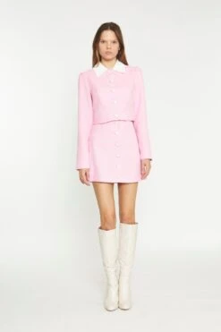 Glamorous Peony Pink White Contrast Collar Button-Through Top
