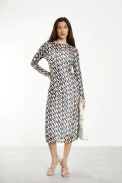 Glamorous Wavy Mono Mesh Midi Dress With Long Sleeves & Cami Slip 9 Glamorous Wavy Mono Mesh Midi Dress With Long Sleeves & Cami Slip -Glamorous Shop CK6733 CZ51 03