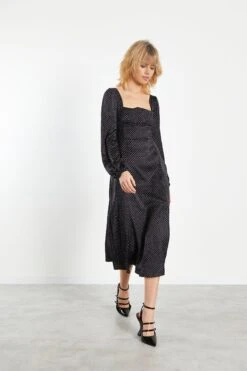 Glamorous Black White Spot Side Split Midi Dress -Glamorous Shop CK6807 BW 03