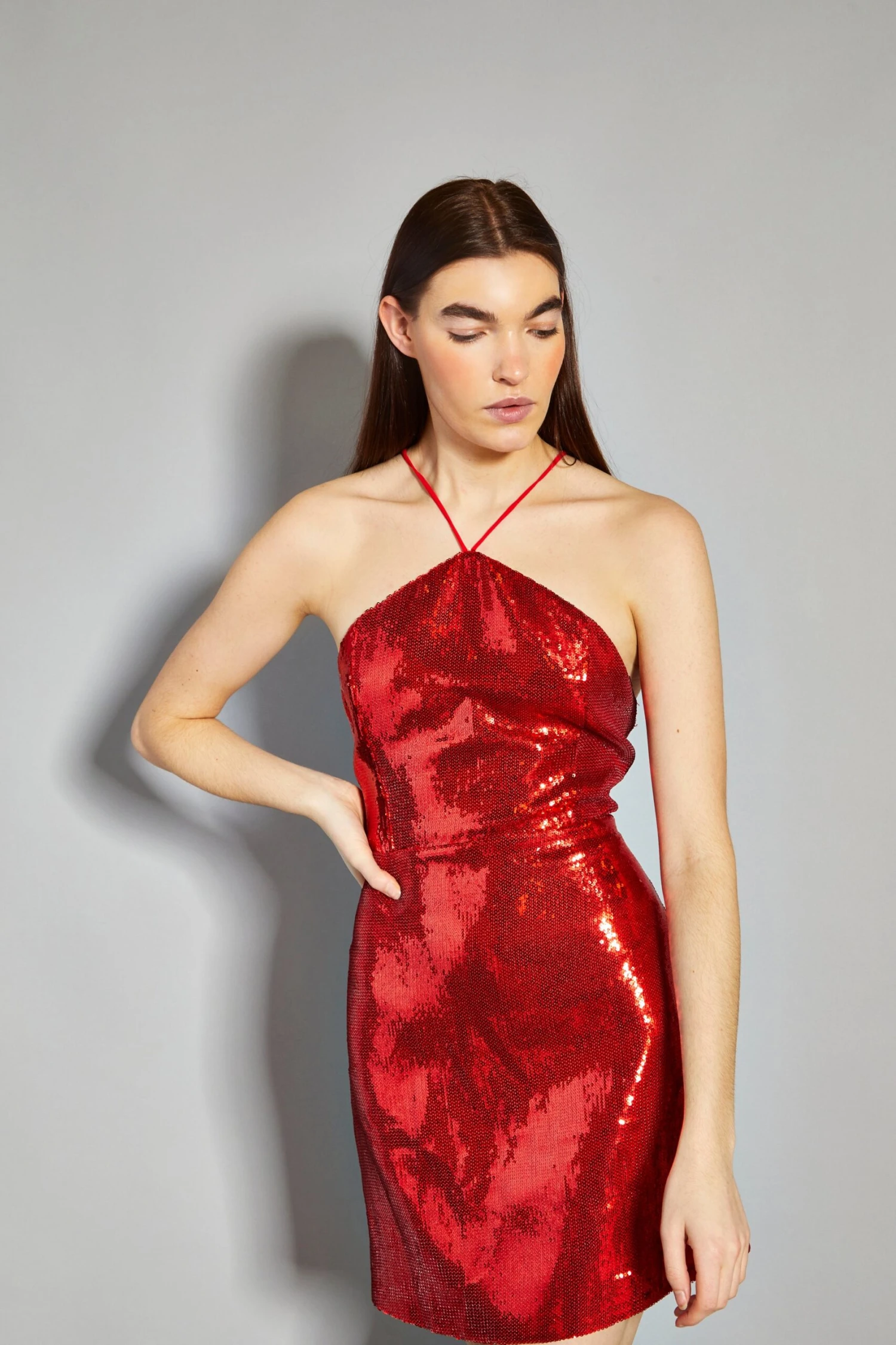 Glamorous Red Sequin Halter Neck Mini Dress 4 Glamorous Red Sequin Halter Neck Mini Dress - Image 2