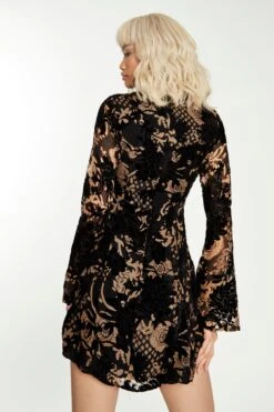 Glamorous Black Devore Lace Up Front Mini-Dress -Glamorous Shop CK6878 DD86 02