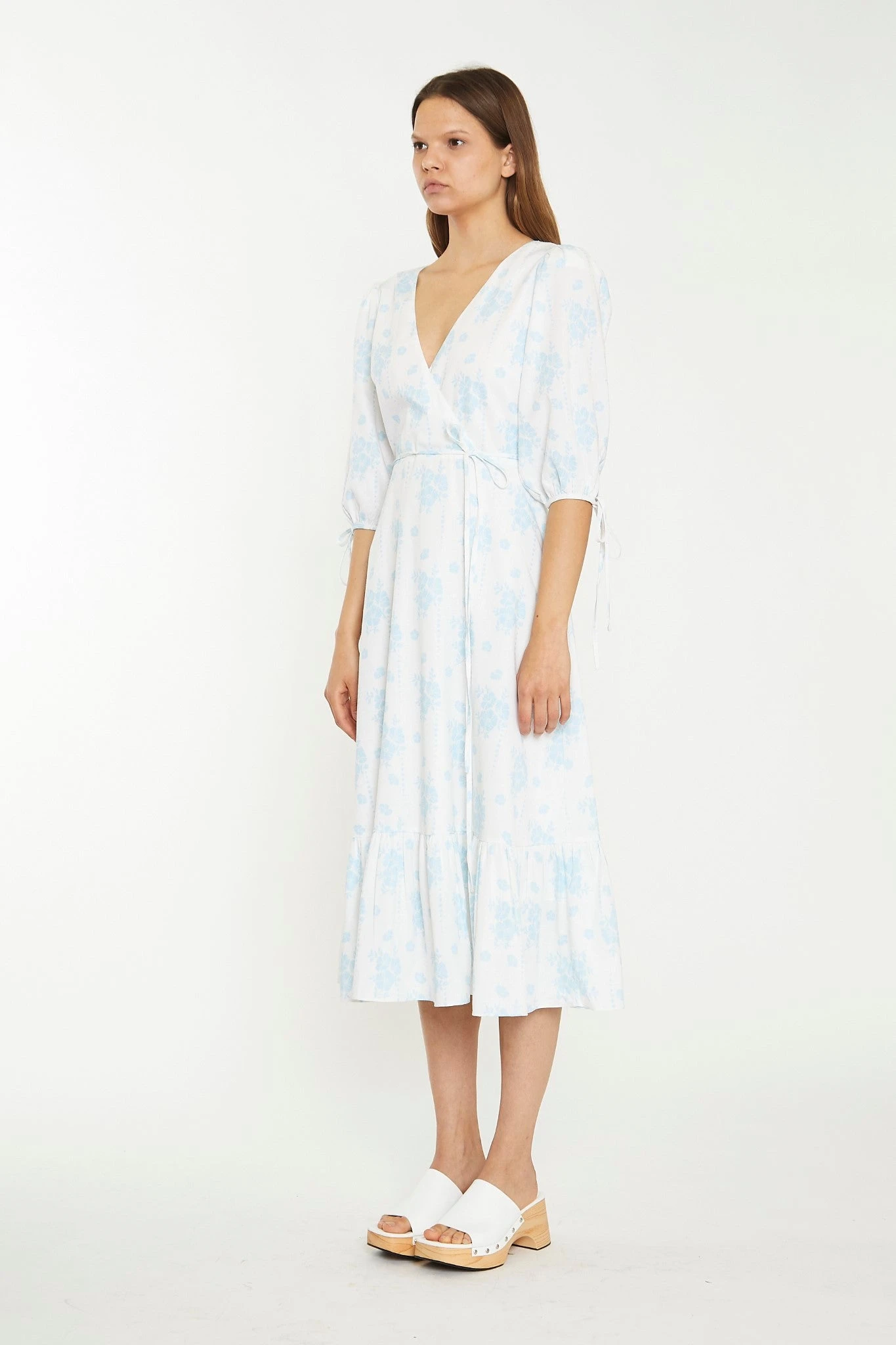 Glamorous Blue Wallpaper Floral Midaxi Wrap-Dress 5 Glamorous Blue Wallpaper Floral Midaxi Wrap-Dress - Image 3