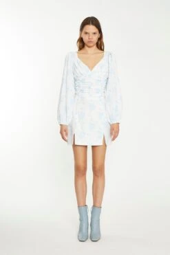 Glamorous Blue Wallpaper Floral Ruched Top