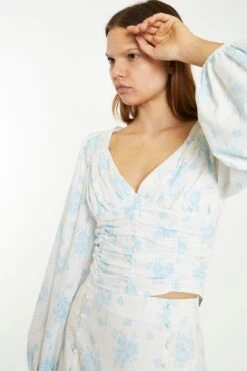 Glamorous Blue Wallpaper Floral Ruched Top 9 Glamorous Blue Wallpaper Floral Ruched Top -Glamorous Shop CK6920 DE84 04