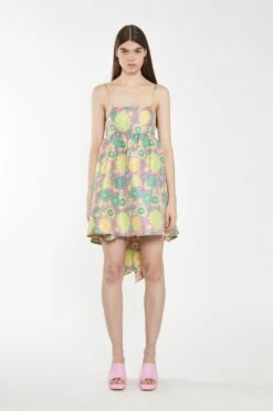 Glamorous Pink-60s-Flower-Jacquard Tie Detail Mini Dress