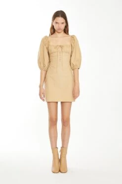 Glamorous Beige Sand Puff Sleeve Mini-Dress