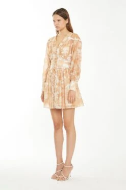 Glamorous Tan White Floral Button-Through Mini-Dress -Glamorous Shop CK6969 DF23 03