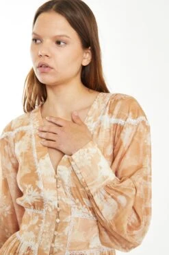 Glamorous Tan White Floral Button-Through Mini-Dress -Glamorous Shop CK6969 DF23 04