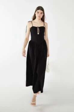 Glamorous Black Lace-Up Bodice Maxi Dress -Glamorous Shop CK6997 BK 04