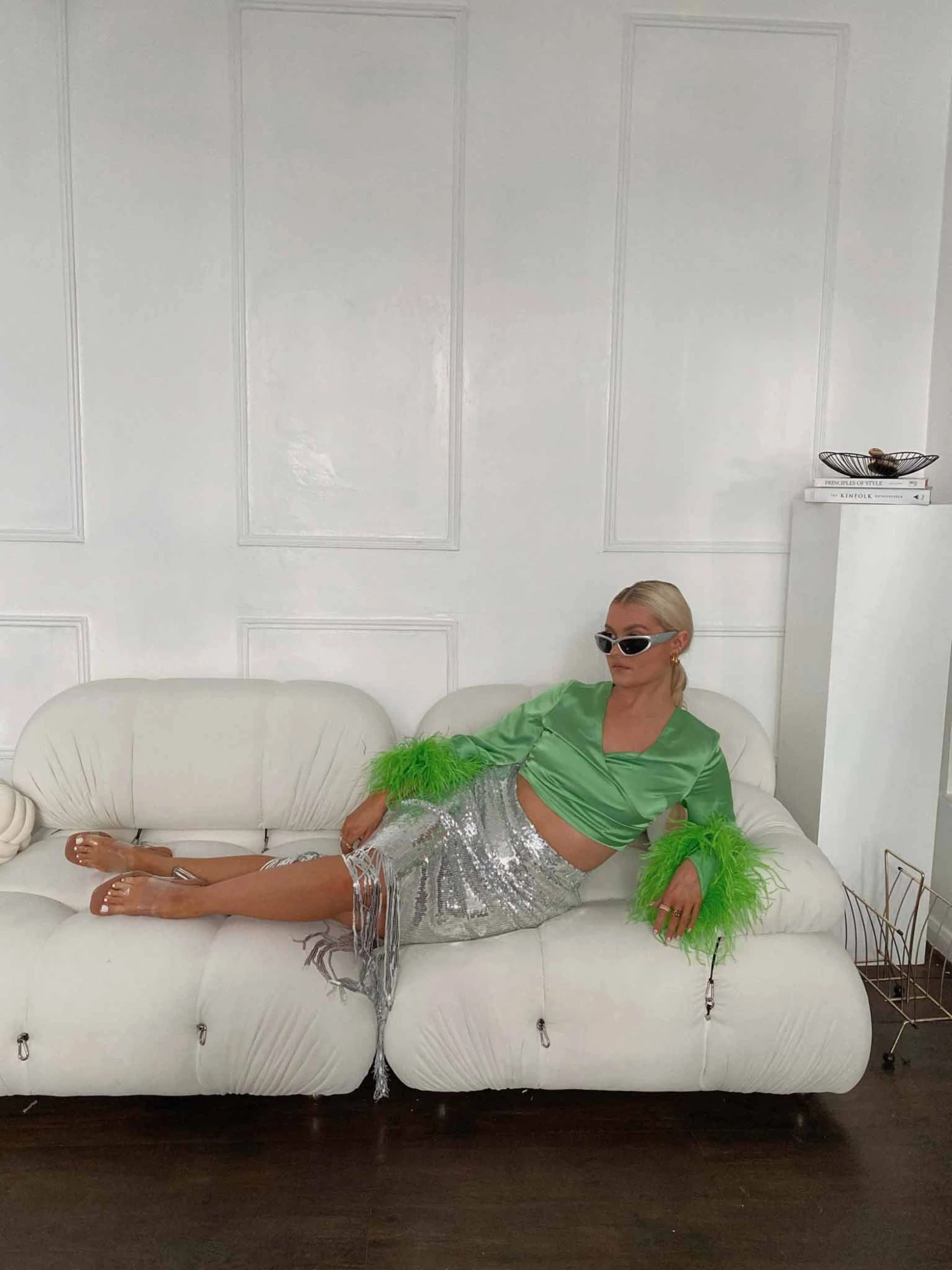 Glamorous Silver Sequin Fringe High Waisted Midi Skirt 5 Glamorous Silver Sequin Fringe High Waisted Midi Skirt - Image 3