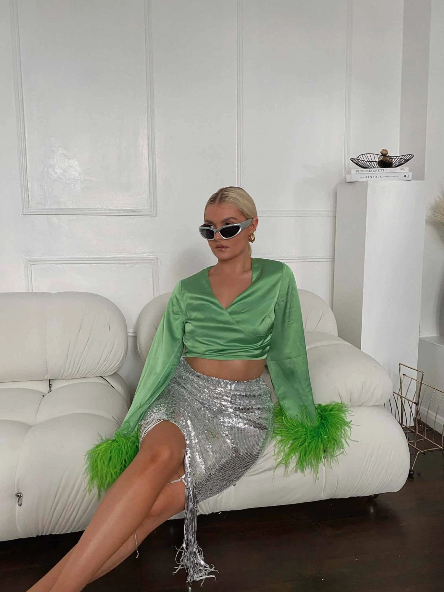 Glamorous Silver Sequin Fringe High Waisted Midi Skirt 3 Glamorous Silver Sequin Fringe High Waisted Midi Skirt