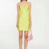 Glamorous Lime-Green Satin Cowl Halterneck Mini-Dress