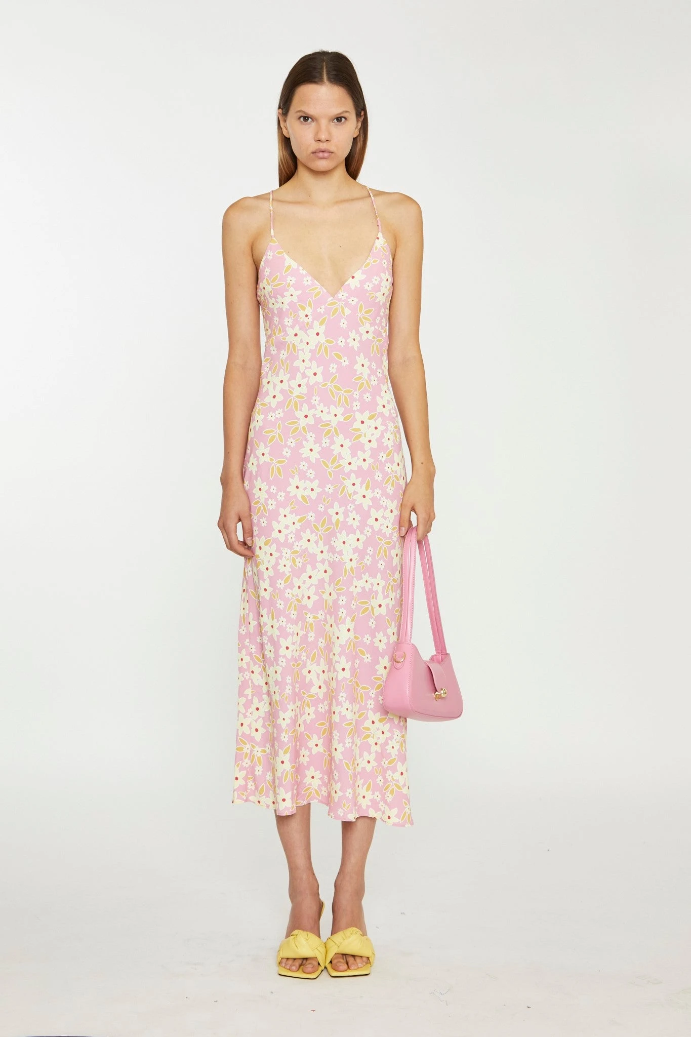 Glamorous Pink-Olive-Yellow-Flower Midi Slip Dress 3 Glamorous Pink-Olive-Yellow-Flower Midi Slip Dress
