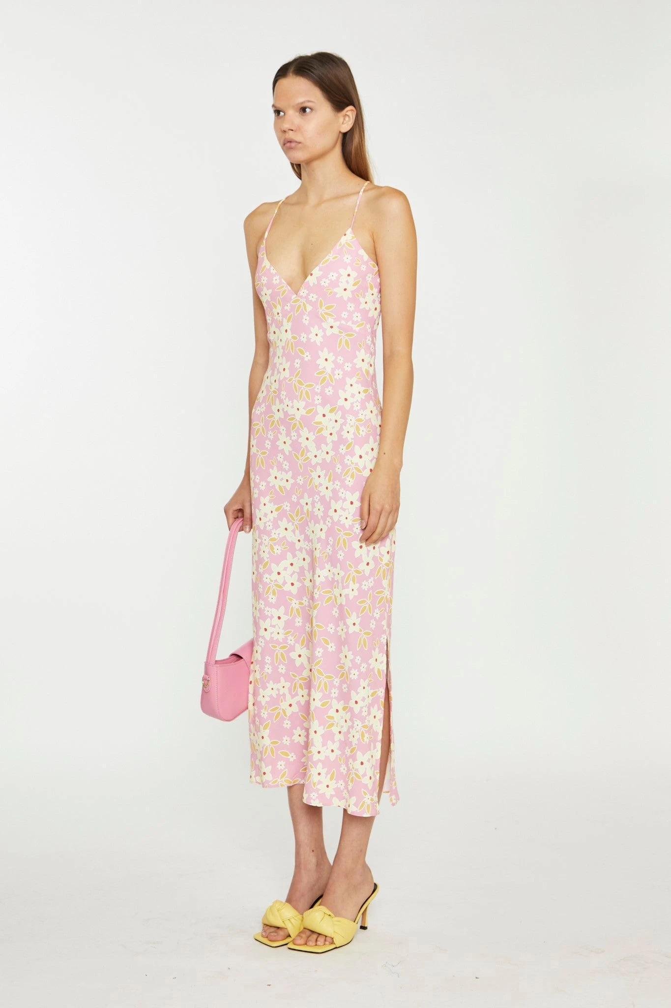 Glamorous Pink-Olive-Yellow-Flower Midi Slip Dress 5 Glamorous Pink-Olive-Yellow-Flower Midi Slip Dress - Image 3