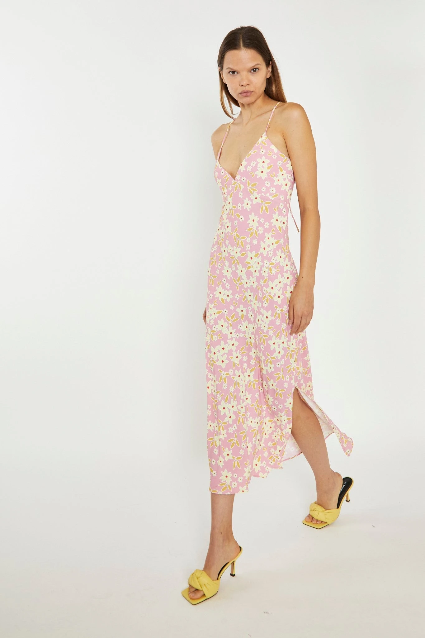 Glamorous Pink-Olive-Yellow-Flower Midi Slip Dress 6 Glamorous Pink-Olive-Yellow-Flower Midi Slip Dress - Image 4