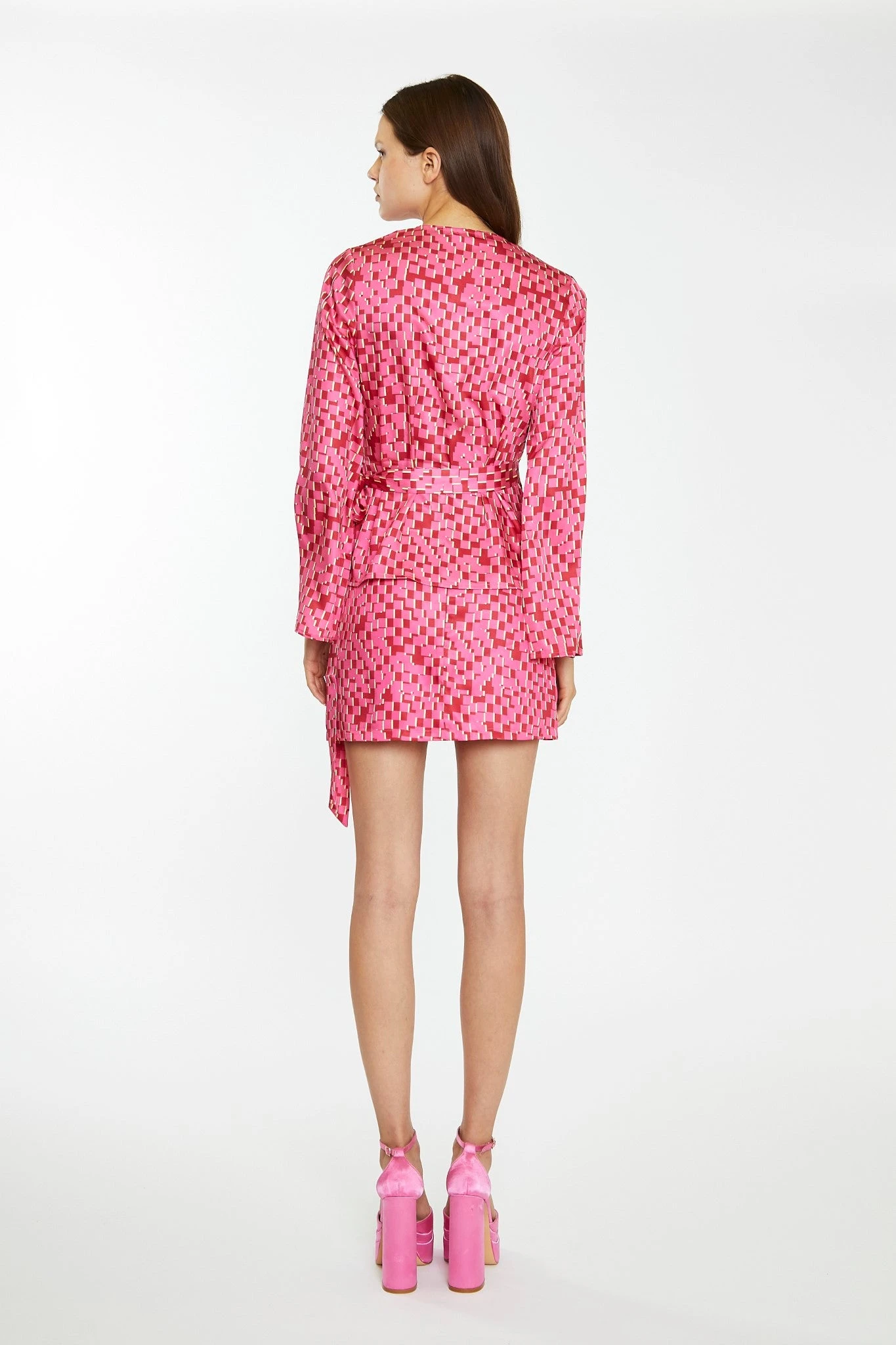 Glamorous Pink Multi-Square Fluted Sleeve Wrap Top 4 Glamorous Pink Multi-Square Fluted Sleeve Wrap Top - Image 2