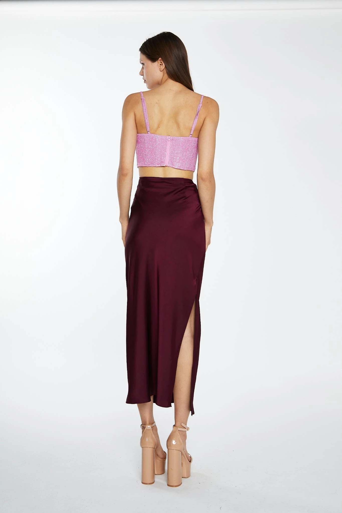 Glamorous Pink Silver-Glitter Chain-Strap Corset Crop-Top 4 Glamorous Pink Silver-Glitter Chain-Strap Corset Crop-Top - Image 2