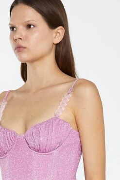 Glamorous Pink Silver-Glitter Chain-Strap Corset Crop-Top 8 Glamorous Pink Silver-Glitter Chain-Strap Corset Crop-Top -Glamorous Shop CK7166 DK32 04