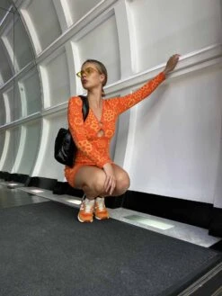 Glamorous Orange Tonal Flowers Knitted Mini Dress 10 Glamorous Orange Tonal Flowers Knitted Mini Dress -Glamorous Shop CK7174 DI54 04