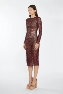 Glamorous Cabernet Mesh-Sequin Long-Sleeve Midi-Dress -Glamorous Shop CK7237 DJ93 03