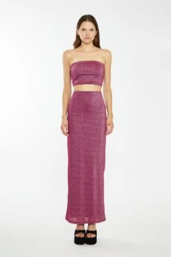 Glamorous Red-Plum Glitter Bandeau Crop-Top