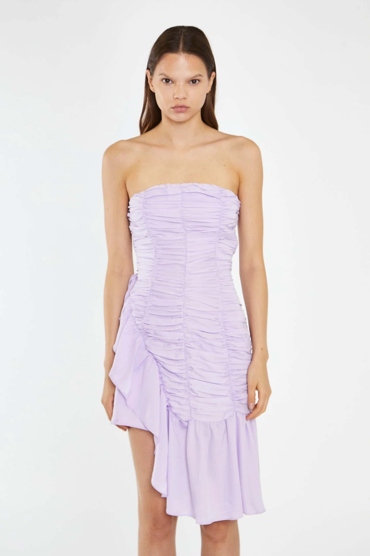 Glamorous Light-Violet Strapless Asymmetric Ruched Mini-Dress 3 Glamorous Light-Violet Strapless Asymmetric Ruched Mini-Dress