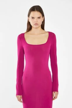 Glamorous Fuchsia Square-Neck Bodycon Maxi-Dress