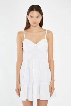 Glamorous White Tiered Smocked-Bodice Mini-Dress