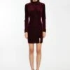 Glamorous Port-Red Velvet-Rib High-Neck Side-Split Mini-Dress -Glamorous Shop EA0762 DK35 01