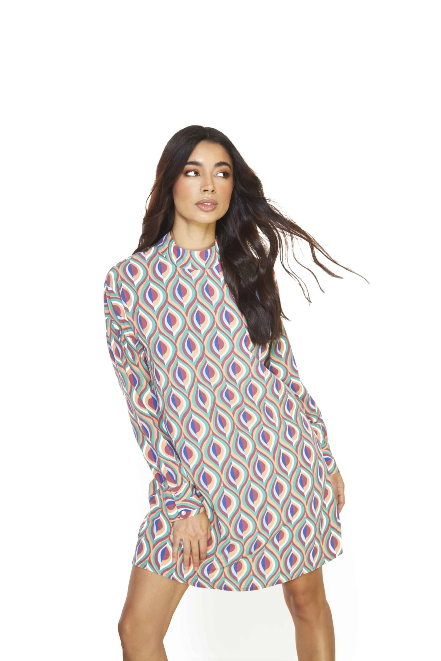 Glamorous Multi Geo Swirl High Neck Oversized Mini Dress 5 Glamorous Multi Geo Swirl High Neck Oversized Mini Dress - Image 3