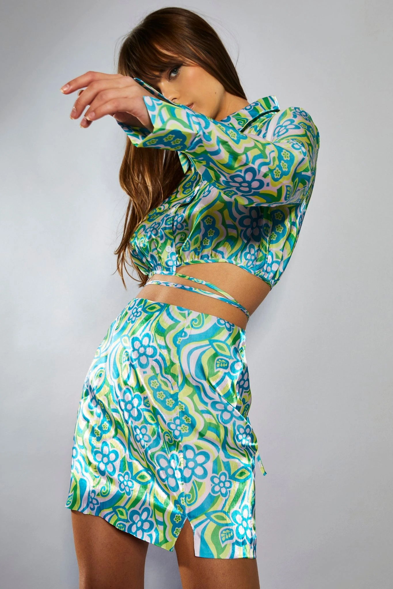 Glamorous Collection Metallic Swirl Floral Mini Skirt With Notch 3 Glamorous Collection Metallic Swirl Floral Mini Skirt With Notch