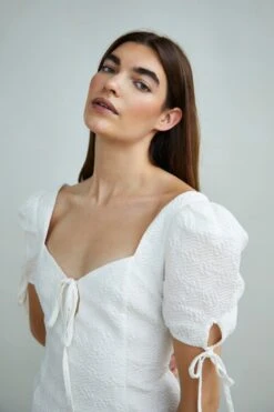 Glamorous Collection Puff Sleeve Mini Dress With Tie Detail -Glamorous Shop GC0554 WHI 04