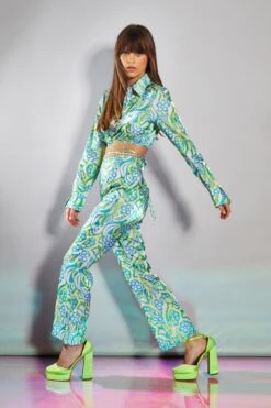 Glamorous Collection Metallic Swirl Floral Long Sleeve Cropped Sleeve With Waist Tie Detail 8 Glamorous Collection Metallic Swirl Floral Long Sleeve Cropped Sleeve With Waist Tie Detail -Glamorous Shop GC0600 DB01 03