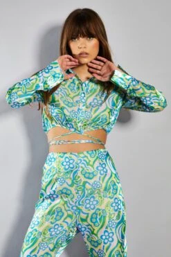 Glamorous Collection Metallic Swirl Floral Long Sleeve Cropped Sleeve With Waist Tie Detail 9 Glamorous Collection Metallic Swirl Floral Long Sleeve Cropped Sleeve With Waist Tie Detail -Glamorous Shop GC0600 DB01 04 WEBSITE