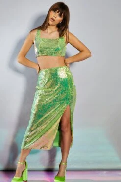 Glamorous Collection Iridescent Line Sequin Square Neck Crop Top 8 Glamorous Collection Iridescent Line Sequin Square Neck Crop Top -Glamorous Shop GC0616 DB05 03