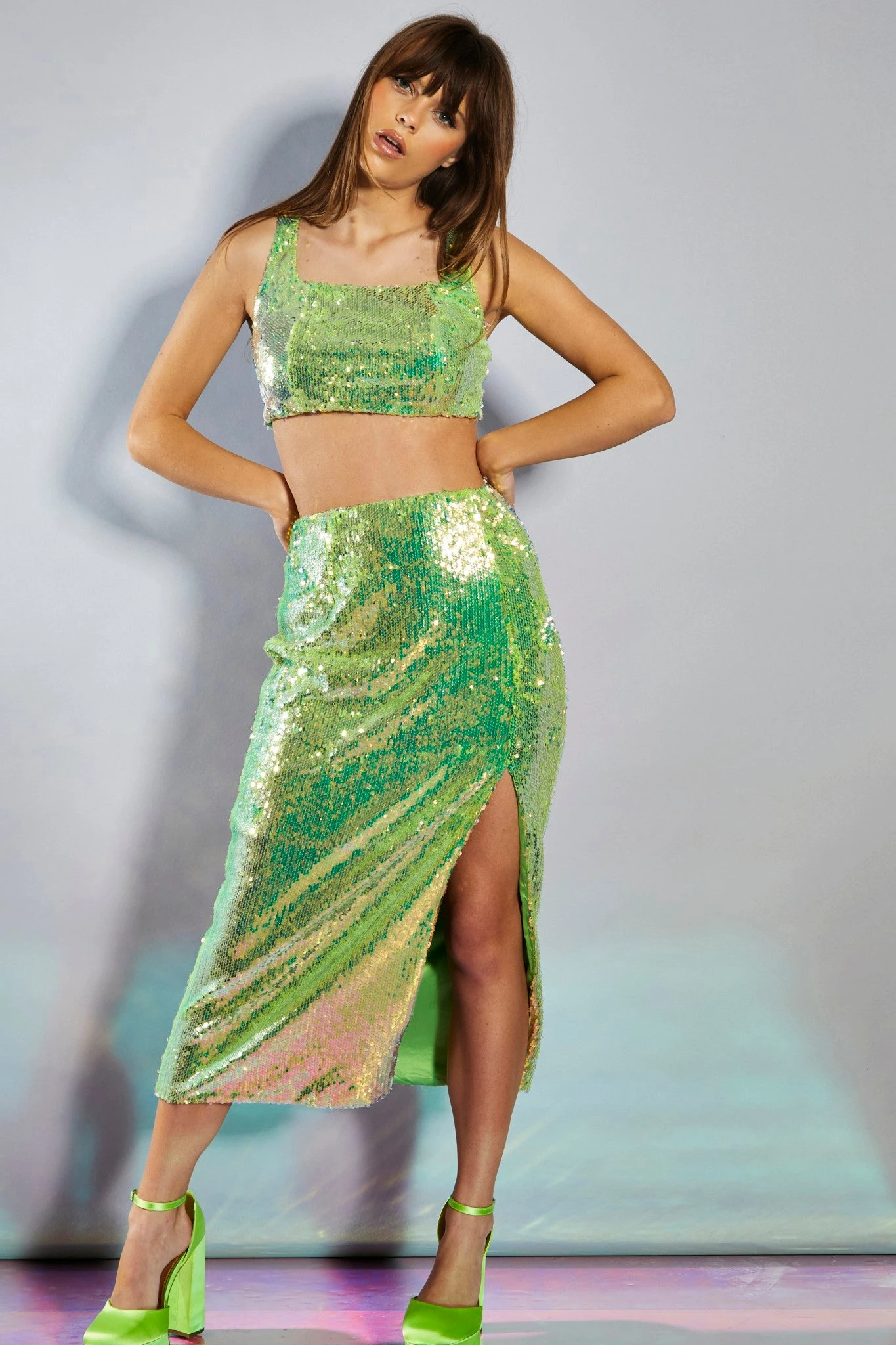 Glamorous Collection Iridescent Line Sequin Square Neck Crop Top 5 Glamorous Collection Iridescent Line Sequin Square Neck Crop Top - Image 3