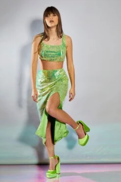 Glamorous Iridescent Line Sequin Midi Pencil Skirt With Side Split -Glamorous Shop GC0617 DB05 03