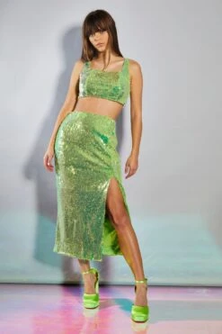 Glamorous Iridescent Line Sequin Midi Pencil Skirt With Side Split -Glamorous Shop GC0617 DB05 04