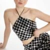 Glamorous Collection Black Silver Check Sequin Halter-neck Crop Top With Lace-up Back 2 Glamorous Collection Black Silver Check Sequin Halter-neck Crop Top With Lace-up Back -Glamorous Shop GC0646 DC24 01