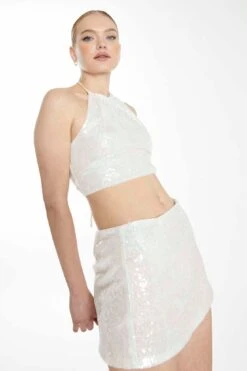 Glamorous Collection Silver Sequin Low Waist Mini Skirt
