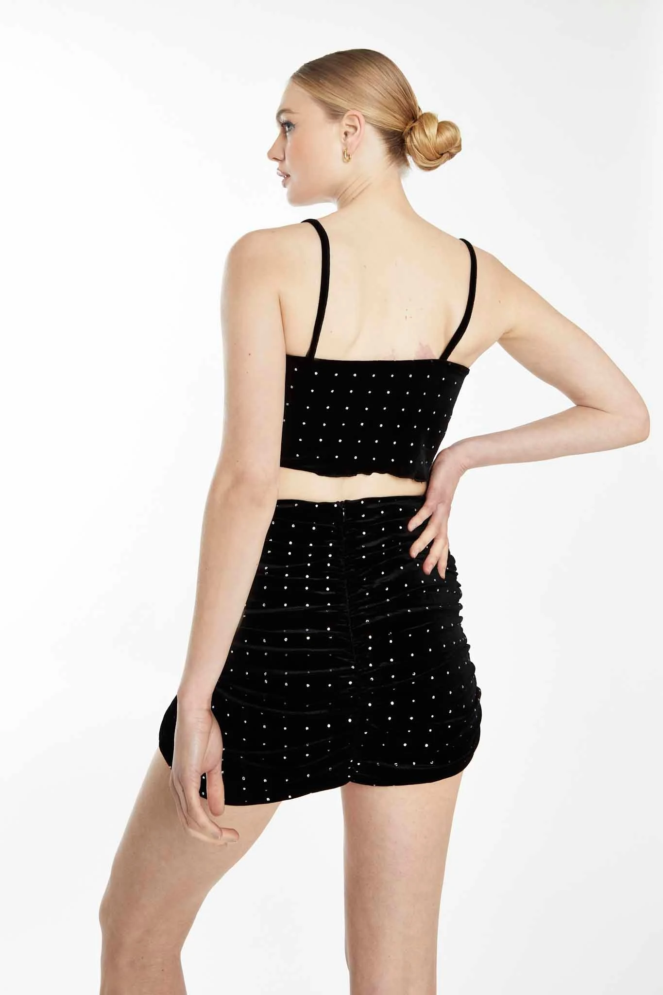 Glamorous Black Diamante Velvet Cowl Neck Cami Top With Cropped Dipped Hem 4 Glamorous Black Diamante Velvet Cowl Neck Cami Top With Cropped Dipped Hem - Image 2