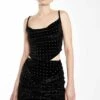 Glamorous Collection Black Diamante Velvet Mini Skirt With Twist Front Detail
