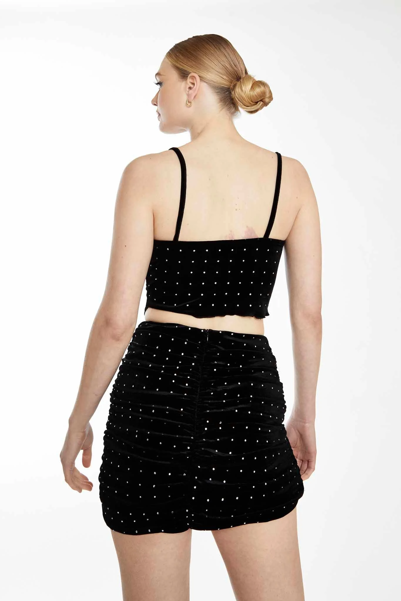 Glamorous Collection Black Diamante Velvet Mini Skirt With Twist Front Detail 4 Glamorous Collection Black Diamante Velvet Mini Skirt With Twist Front Detail - Image 2