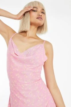 Glamorous Candy-Pink Floral Mesh Cowl Neck Mini-Dress -Glamorous Shop GC0739 DE35 04