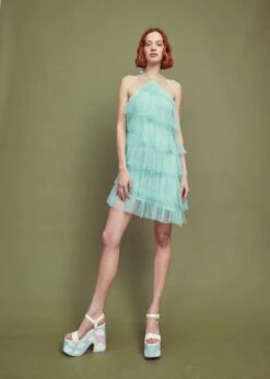 Glamorous Turquoise Pleated Tulle Halterneck Mini-dress -Glamorous Shop GC0773 G36 01 WEBSITE