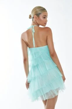 Glamorous Turquoise Pleated Tulle Halterneck Mini-dress -Glamorous Shop GC0773 G36 02